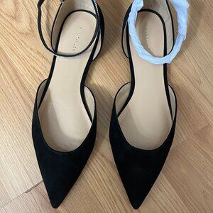 Crystal Ankle Strap Pointy Toe Suede Flats